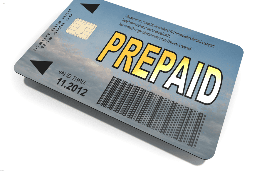 Carte bancaire prépayée avec puce et code-barres, symbolisant une solution de paiement sans compte bancaire.